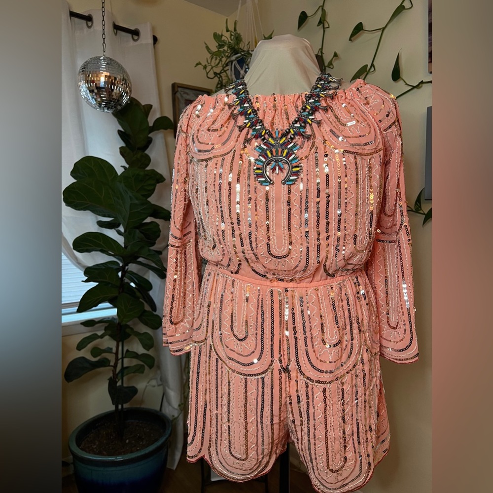 🎀 Main Strip Pink Sequin Romper, Barbie, NFR Fashion, Women’s Size Large, NWT